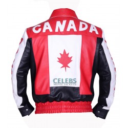 Canadian Flag Biker Bomber Leather Jacket